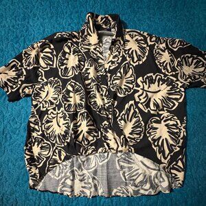 Rachel Zoe Trendy Cropped Tropical Leaf Print Black Creamy Color Size L